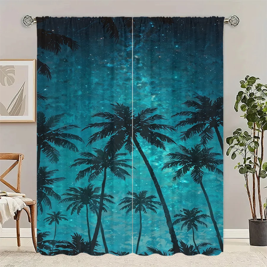 

Beach-printed curtains under the night sky, pole bag curtains, Christmas decorations, daily home decorations, room decorations