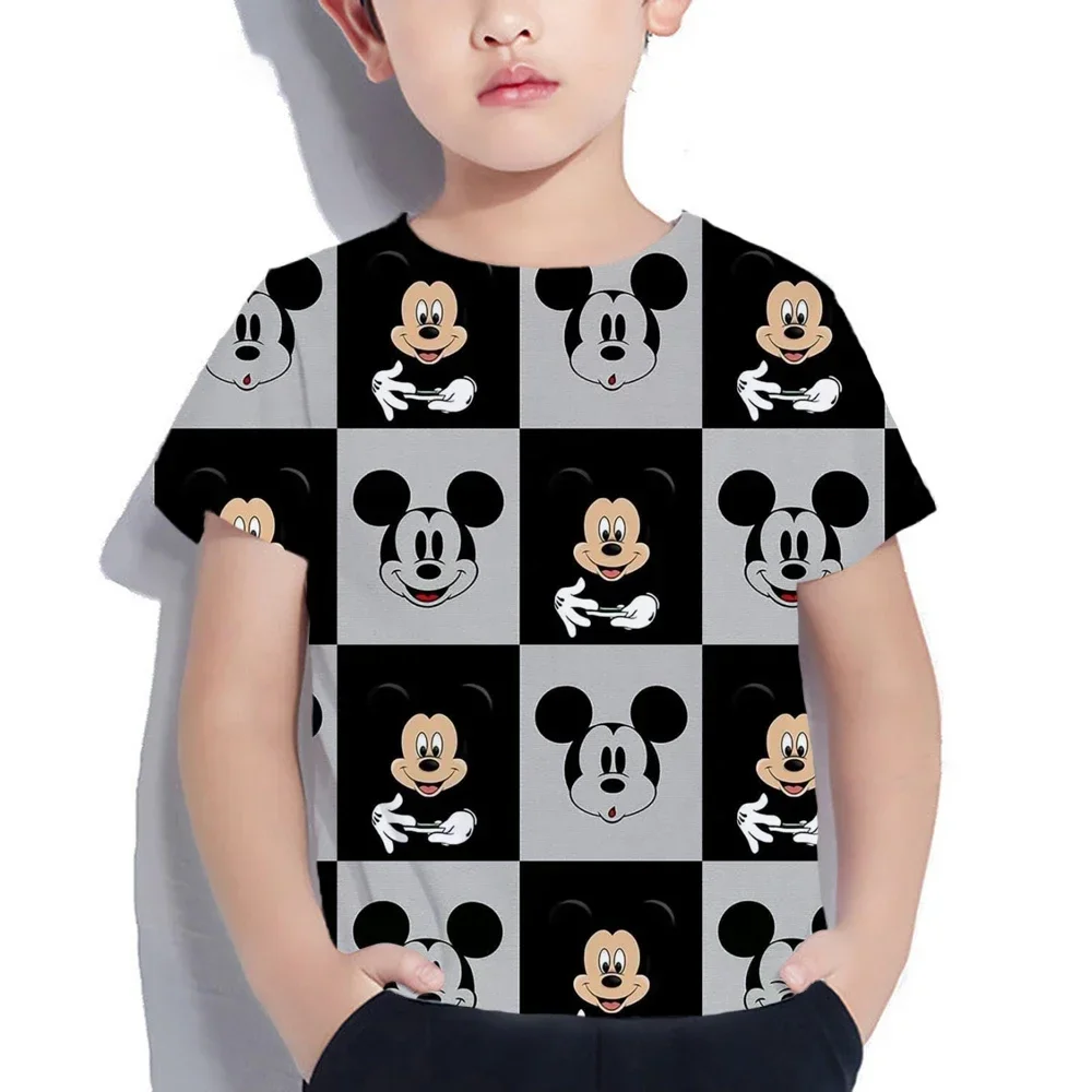 Disney Mickey 2024 Summer Short Sleeve O Neck Casual Fashion Clothing Tops Boys T-Shirt 100-6XL Kawaii 3-14 Years Streetwear