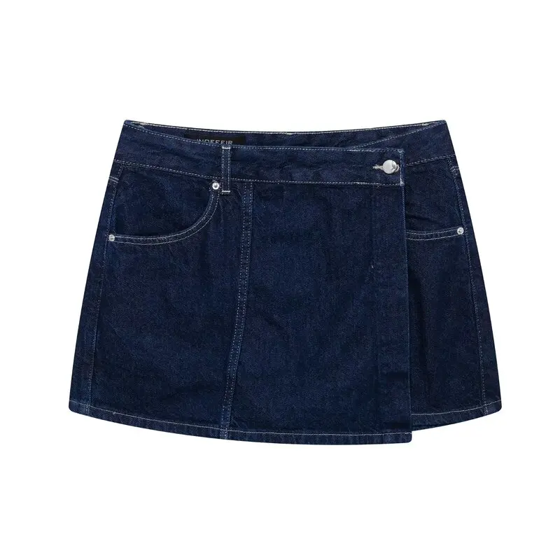 

Spring 2025 Women's Faion Denim Cotton ort Sve Turn-down Collar irt Mid-waist Skirt Pants New Arrival