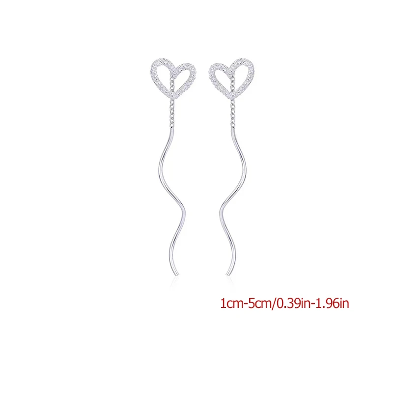 2024 New Fashion Long Tassel Zircon Love Drop Earrings For Women Sparkling Ear Line Earrings Jewelry Party Gifts