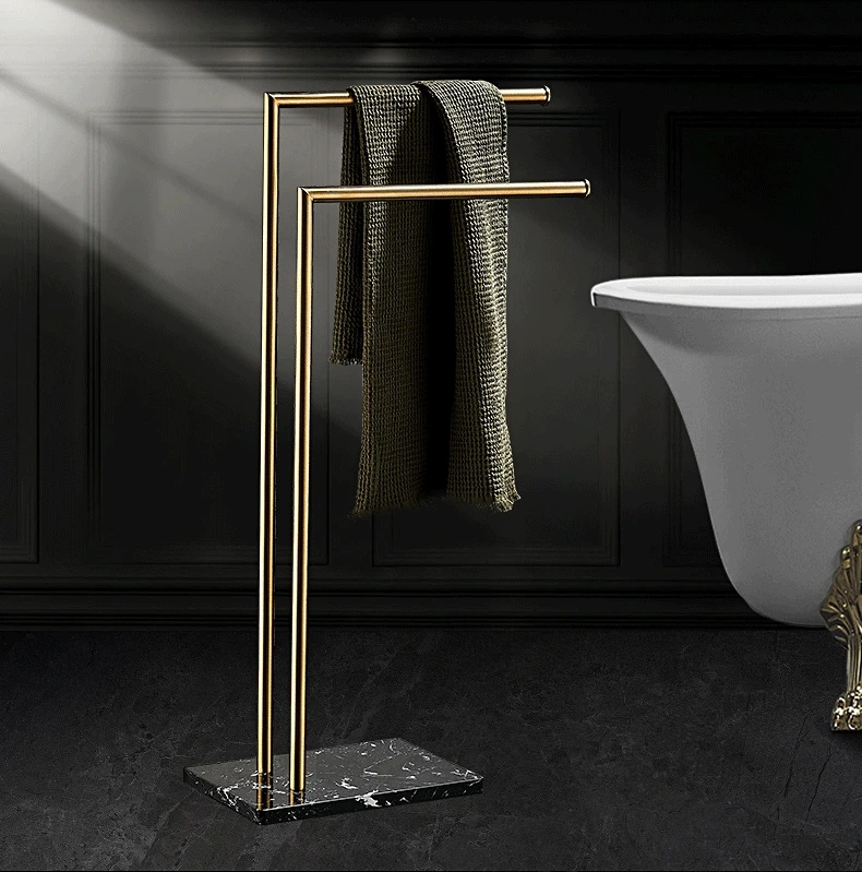 Floor Standing Marble Stone Base Luxury Hotel Towel Rack Holder Towel Storage Shelf Brush Gold Towel Bar FR1052