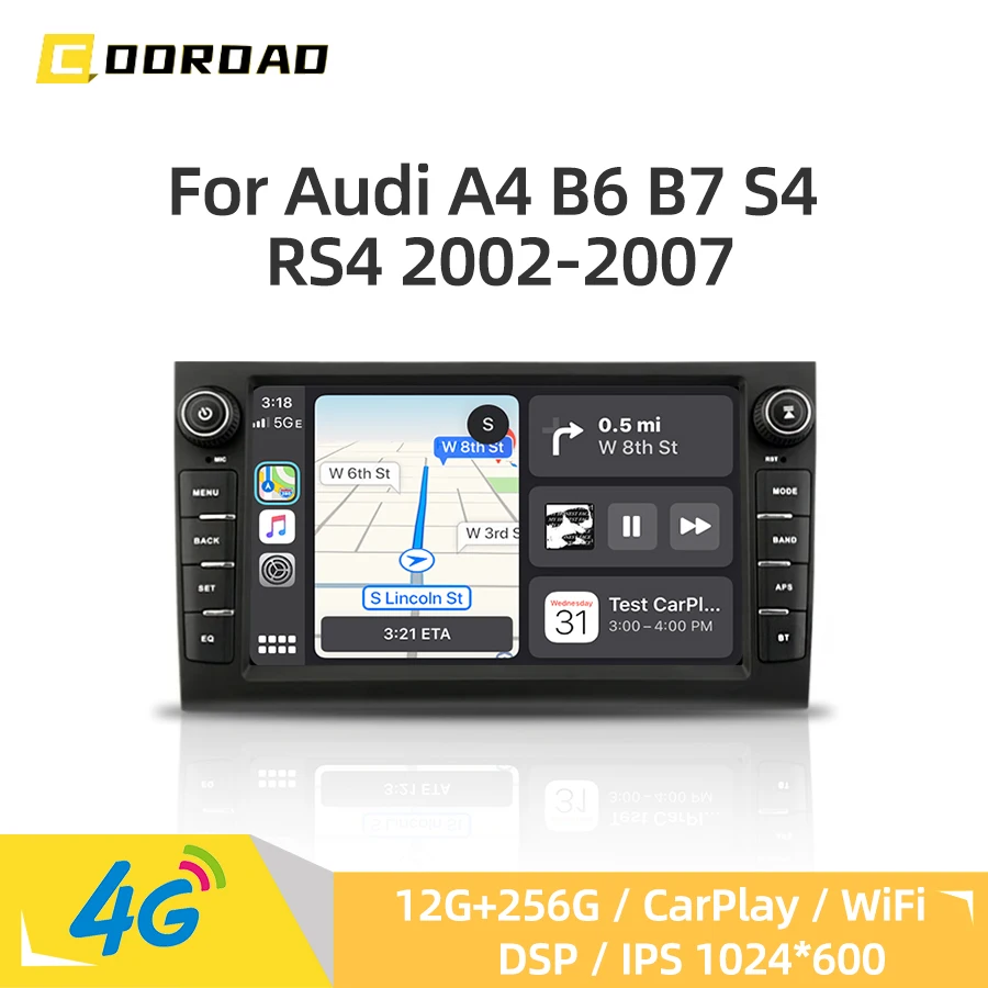 Android 14.0 Car Radio For Audi A4 B6 B7 S4 RS4 2002-2008 CarPlay GPS Navigation 4G WiFi Bluetooth Stereo Car Multimedia Player