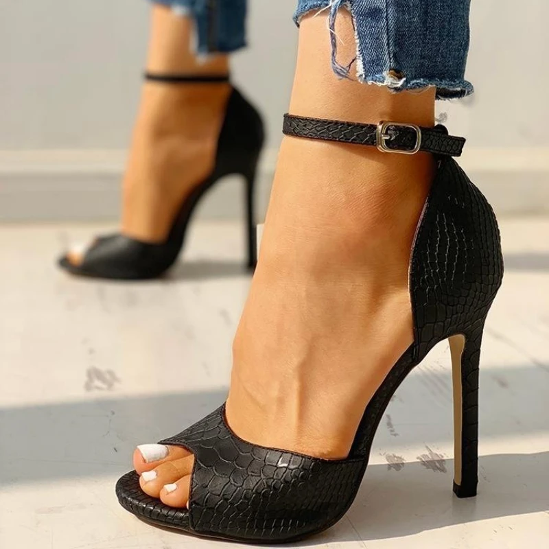 

Women Shoes High Heels Women Sandals Modern Footwear Female Fashion Shoes Party Thin Heels Snake Print White Black Shoes Wedding