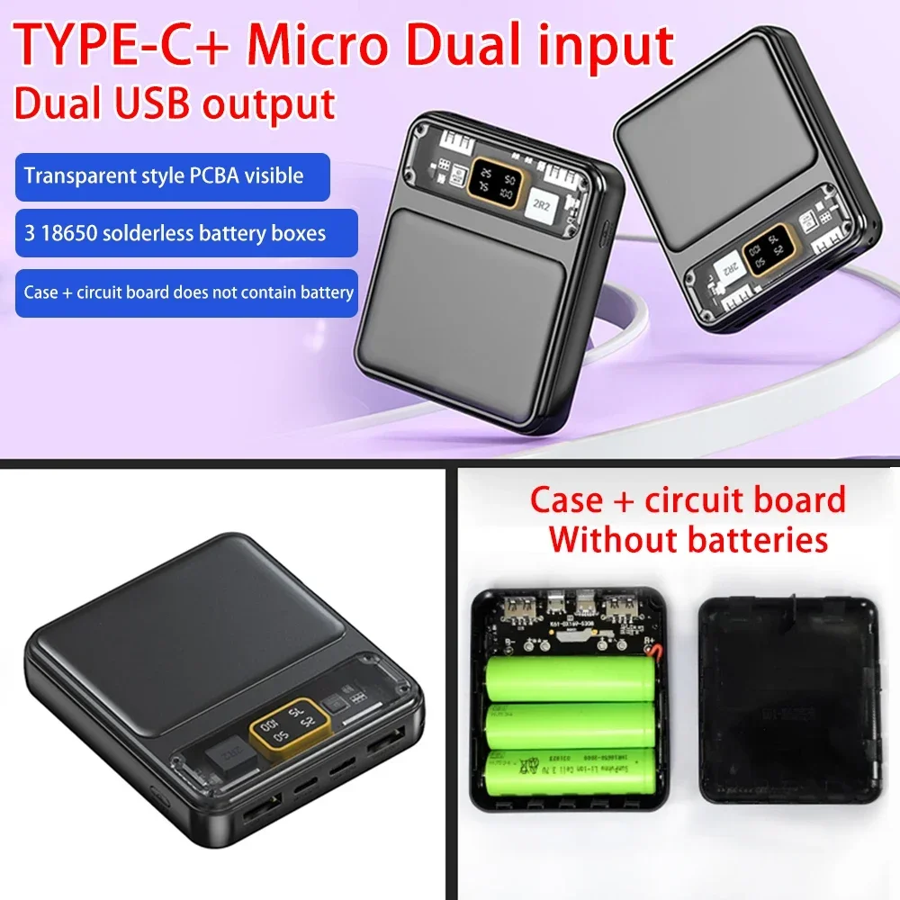 3pcs 18650 Battery DIY Power Bank Case Charge Storage Box Dual USB Type C Android Micro USB Fast For iPhone Xiaomi