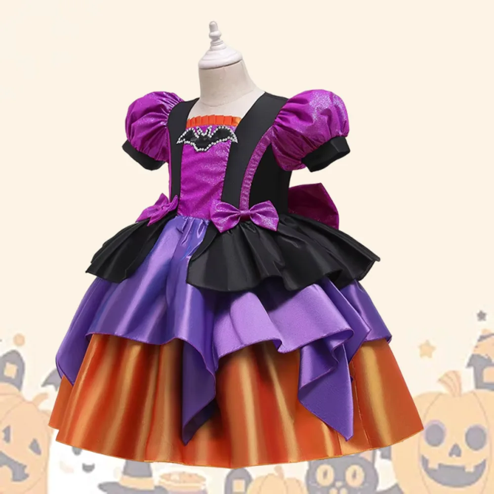 

Wizard Childern Halloween Costumes Princess Mesh Girls Witches Costume Cosplay Props Bright Color Halloween Cosplay Dress up