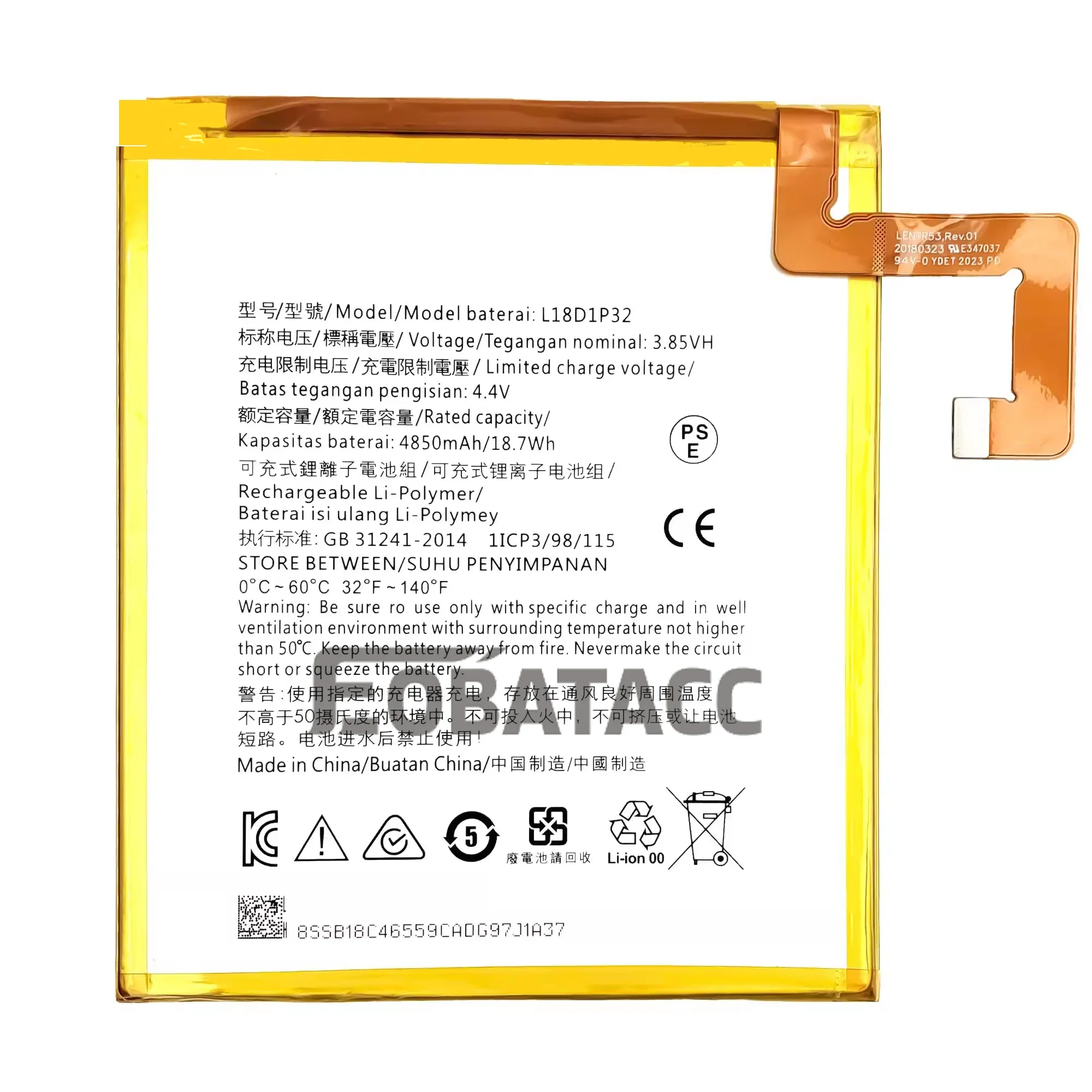 100% New Original Battery L18D1P32 For lenovo M10 TAB/TB-X605F ZA48/TAB X505Battery + Free Tools