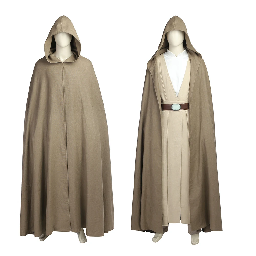 SW Luke Cosplay Costume Superhero Old Luke Skywalker Top Pants Cloak Outfits Mens White Battle Suit for Haloween Party Hand Made