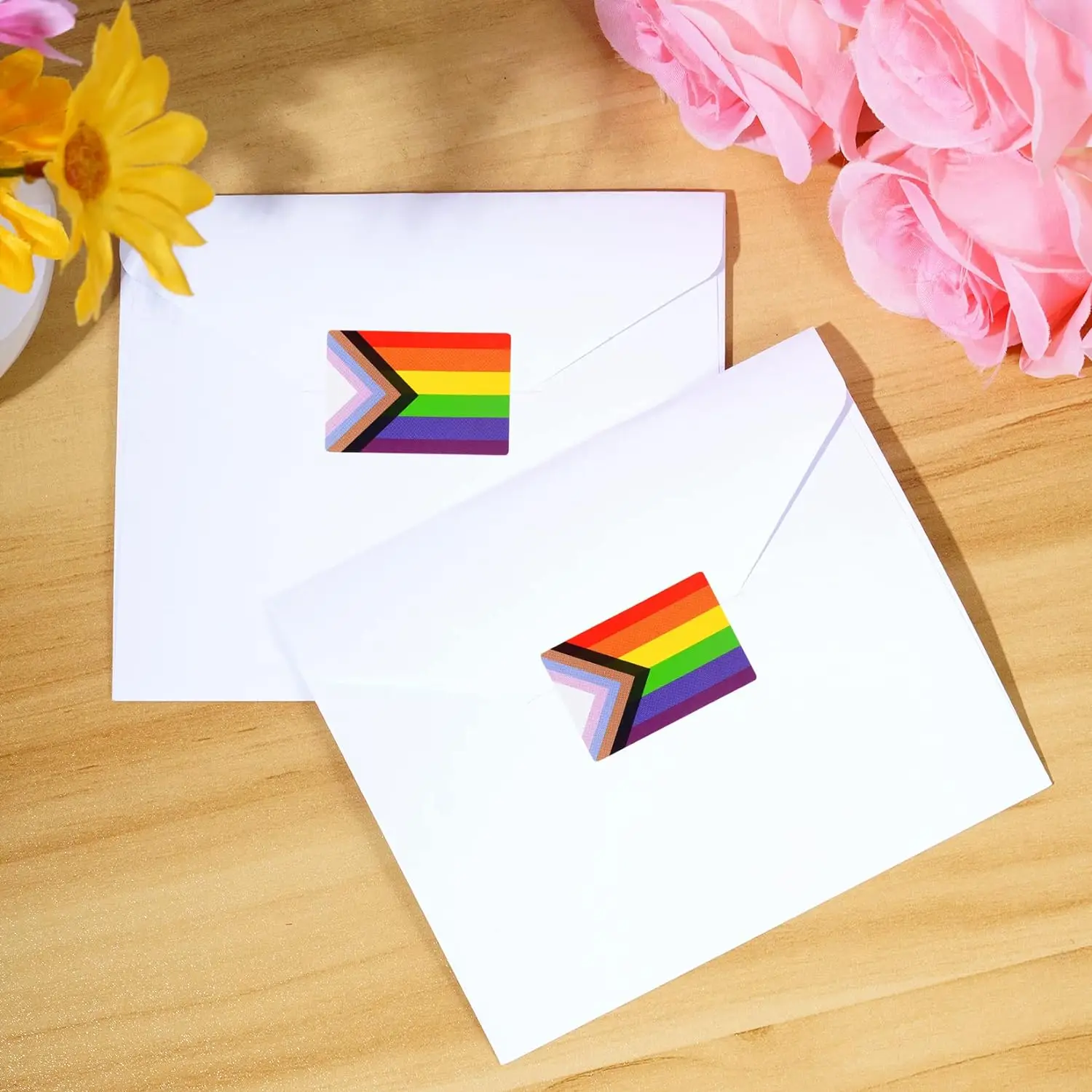 500pcs 5x3cm Gay Pride Stickers Rainbow Progress Pride Rectangle Shaped Roll Tape LGBT Sticker for Pride Parades Festival Party