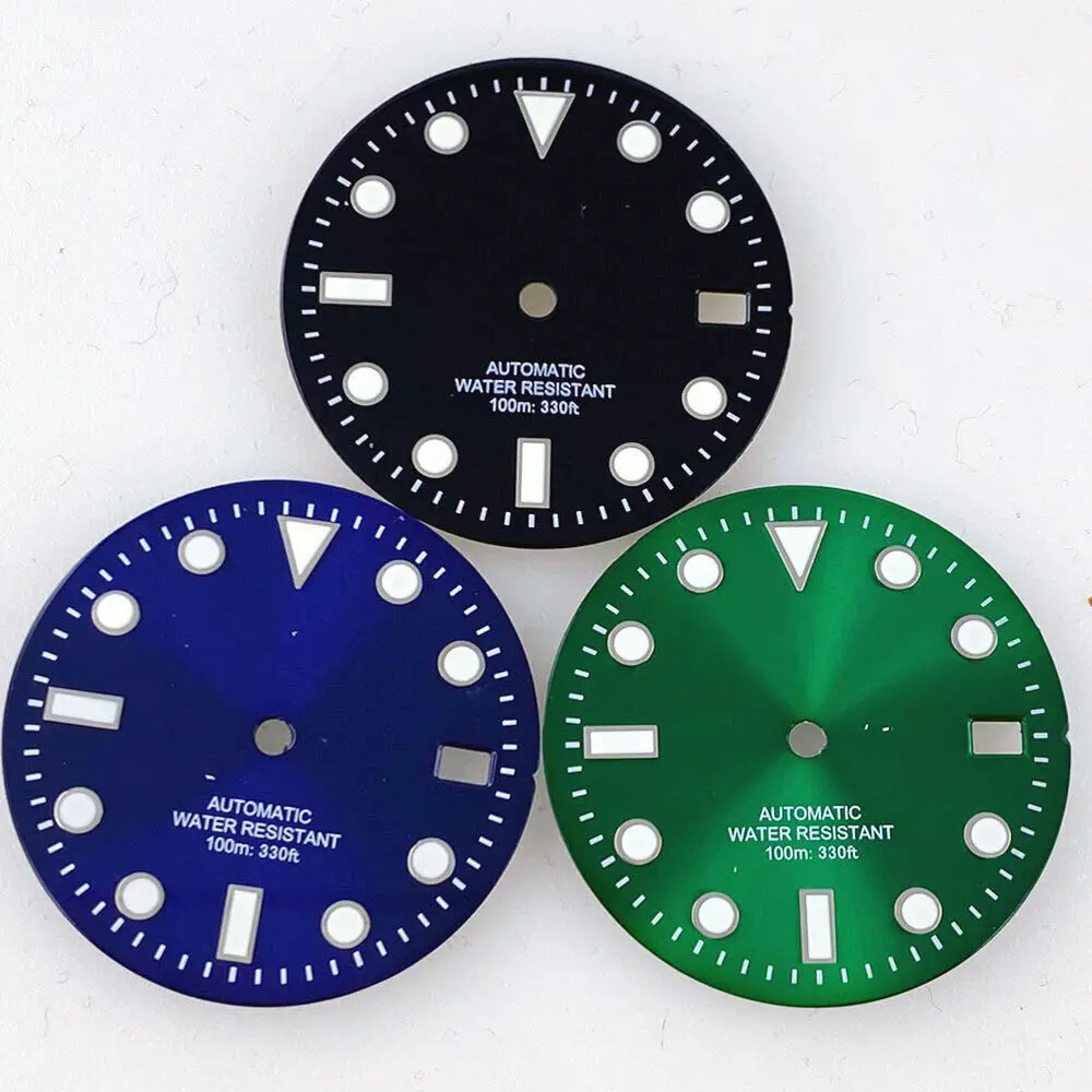 Tandorio 29mm Black Blue Green Watch Dial Luminous Hands Tool Kit Fit NH35 NH36 Watch Movement For Datejust Repair Watch Parts