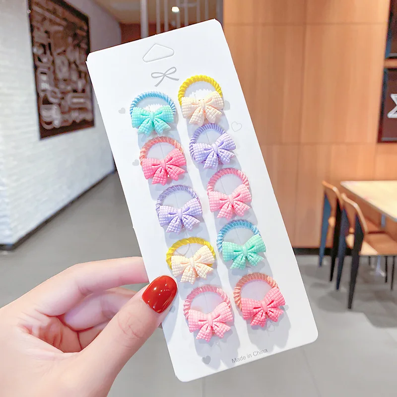 Neues 10-teiliges Set Niedliche Cartoon-Gummibänder Elastische Haarbänder Mädchen Tier-Blumen-Stirnband Haaraccessoires Süße Kinder-Ornamente – Detail 5
