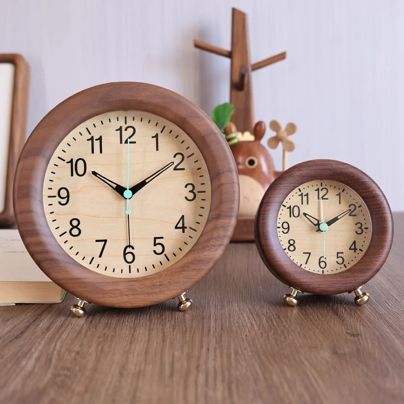 Wooden Alarm Clocks Modern Decoration Alarm Clock Bedroom Desk Clock Luxury Silent Desktop Watch with Light Aesthetic Decor