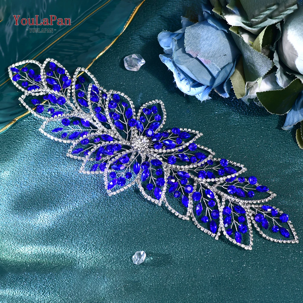 YouLaPan Bridal Wedding Dress Belt Blue Color Rhinestone Handmade Women Waist Flower Belt For Bridesmaid Sash Belt SH803 image 6