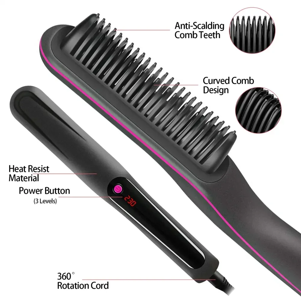 Multifunctional Hair Comb Brush Beard Straightener Hair Straighten Electric Beard Straightening Comb Quick Hair Styler For Men