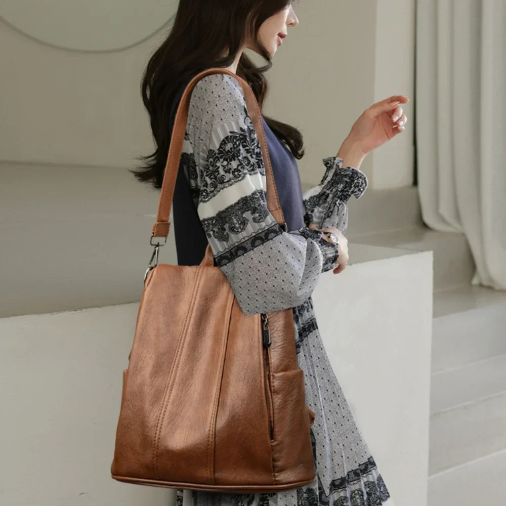 Nouveau sac à dos antivol pour ordinateur portable pour femmes, sac d'école Vintage en cuir souple de haute qualité, sac à livres de voyage de grande capacité de 14,9 l