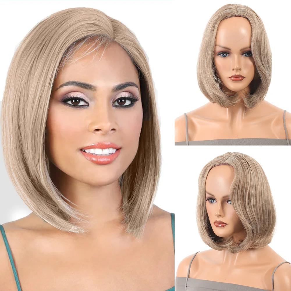 

Natural temperament 12-inch short wig for women, fashionable middle-parted bob wig set, fluffy pear curl full wig