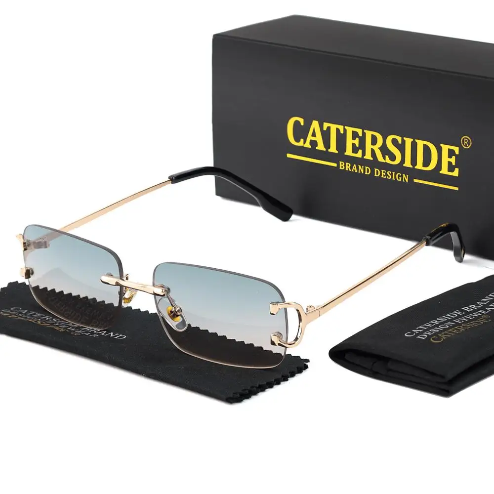 CATERSIDE Herren-Sonnenbrille ohne Rand, kleiner Rahmen, Markendesign, Metall, modische Sonnenbrille, Damen-Dekoration, Outdoor-Brille, UV400 – Detail 12