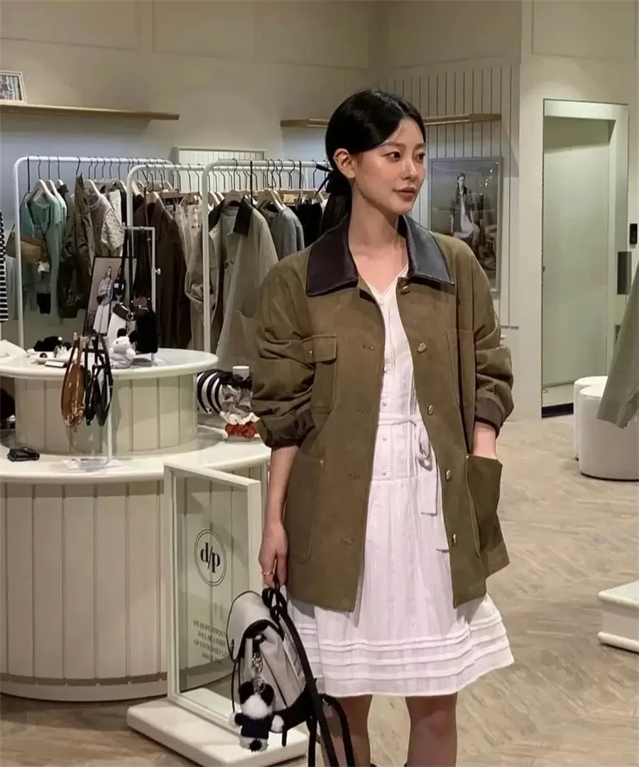 

Куртка PREON в рабочем стиле свободного кроя с воротником и вставками, из качественной ткани, осенняя новинка, женское пальто для повседневной носки