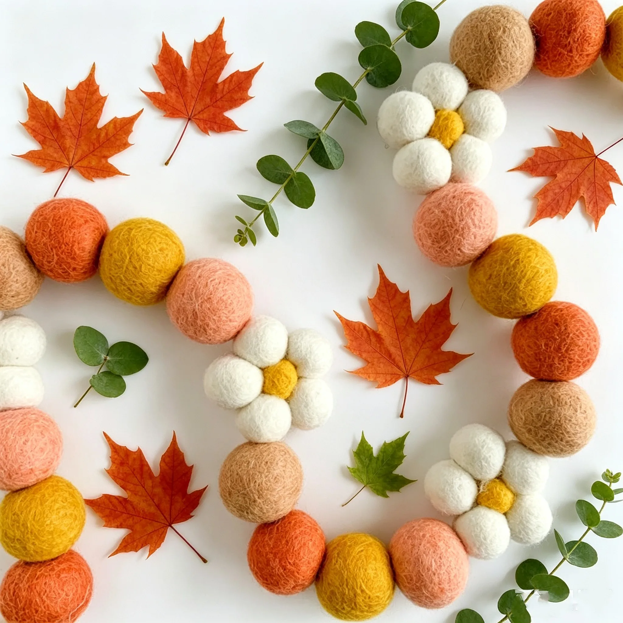 Ins Wool Felt Balls Daisy Flower Wall Hanging Pendant Garlands Wool Felt Ball String Home Room Wall Ornament Photo Props