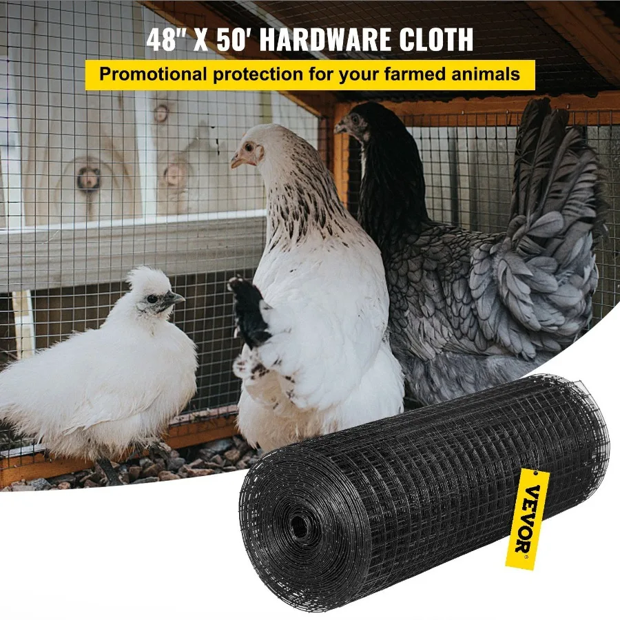 VEVOR Panno hardware 48" x 50' e 1"x1" Dimensioni maglia Acciaio gaanizzato Rivestito in vinile Calibro 16 Filo di pollo Cerca con pinza da taglio
