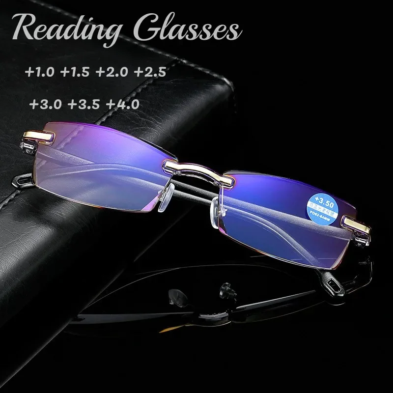 Presbyopia Reader Glasses Women Frameless Square Reading Glasses for Men Women's Anti Blue Light Computer Eyeglasses Far Sight