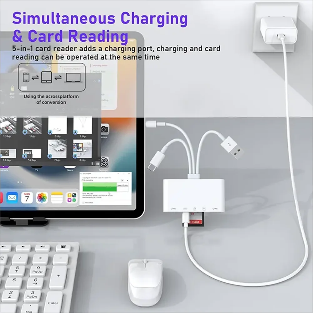 8-in-1 Universal Card Reader SD/TF Slots USB3.0/Type-C/Ligting OTG Camera Adapter for Android/iPhone/iPad External Installation image 5
