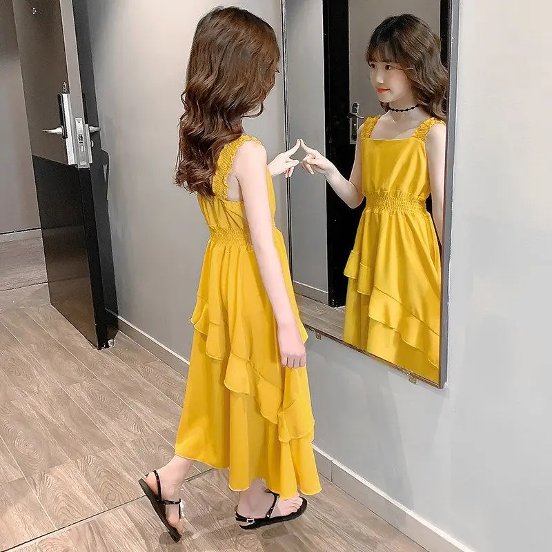 

Girls Summer Dresses New Children's Princess Gown Big Kids Short-sleeved Dress Teen Girls Peter Pan Collar Clothing 4-12 Years