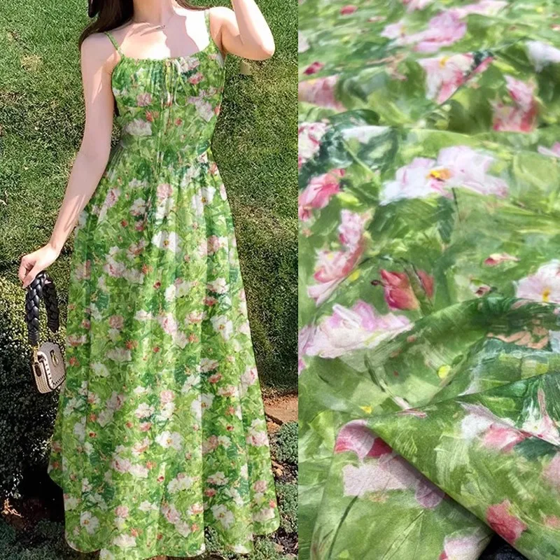 

Шелковая крепдешинская ткань с цветочным принтом масляной живописи для шитья платья, юбки, брюк, пижамы, эластичная шелковая ткань из спандекса R2548