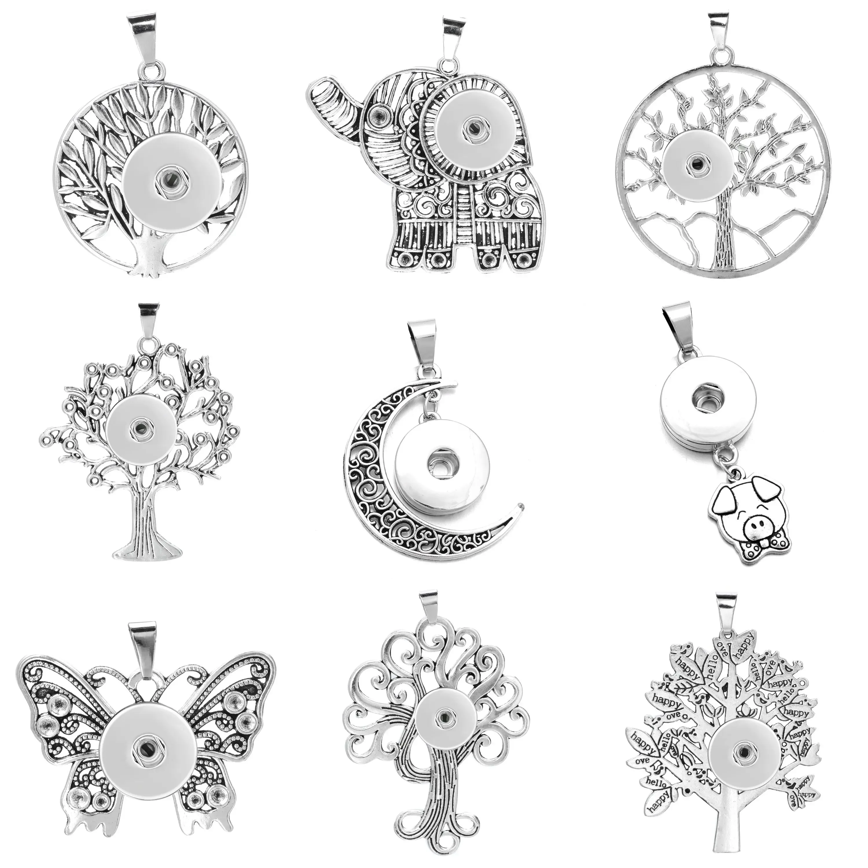 10pcs/lot Wholesale 18mm Metal Flower Snap Button Pendant For Necklace Jewelry Women Fashion Pendants Men\'s Vintage Accessories