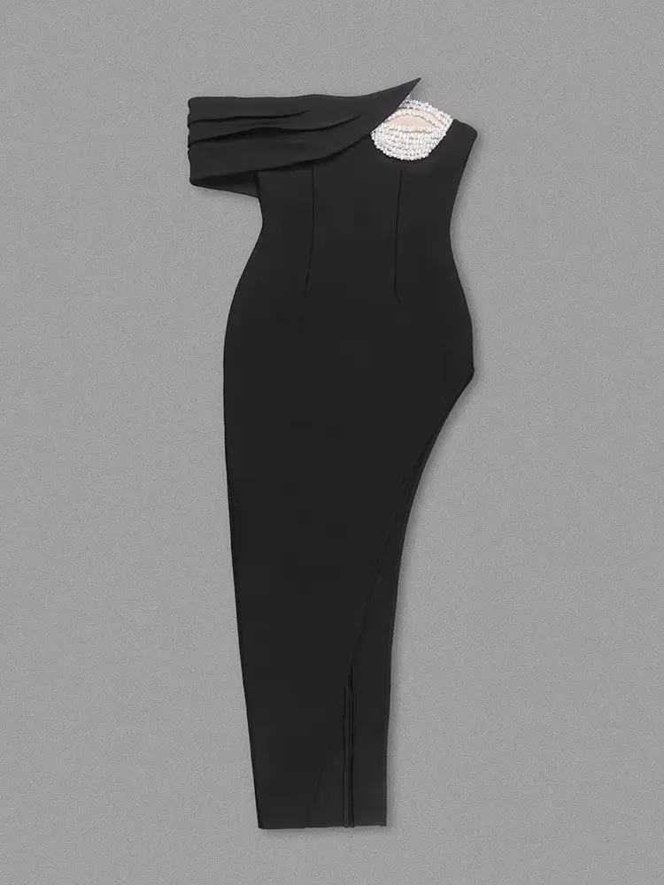 

Лето 2025 г., бандажное платье с жемчугом, сексуальные платья без бретелек для выпускного вечера нестандартной формы для женщин, роскошные черные элегантные вечерние платья