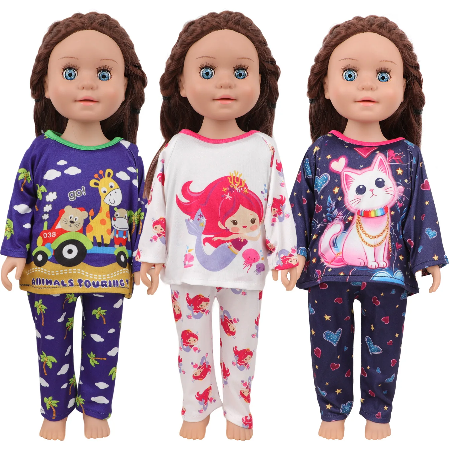 

18-inch Doll Autumn and Winter Pajamas Long-sleeved Trousers Love Mermaid Spotted Suit Hot Sale New Doll Decoration Pajamas