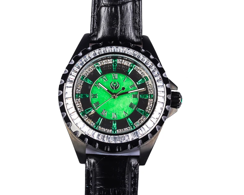공장 맞춤형 패션 블랙 제이드 스톤 손목시계 남성용 지르콘 스테인리스 스틸 쿼츠 시계 제이드 다이얼