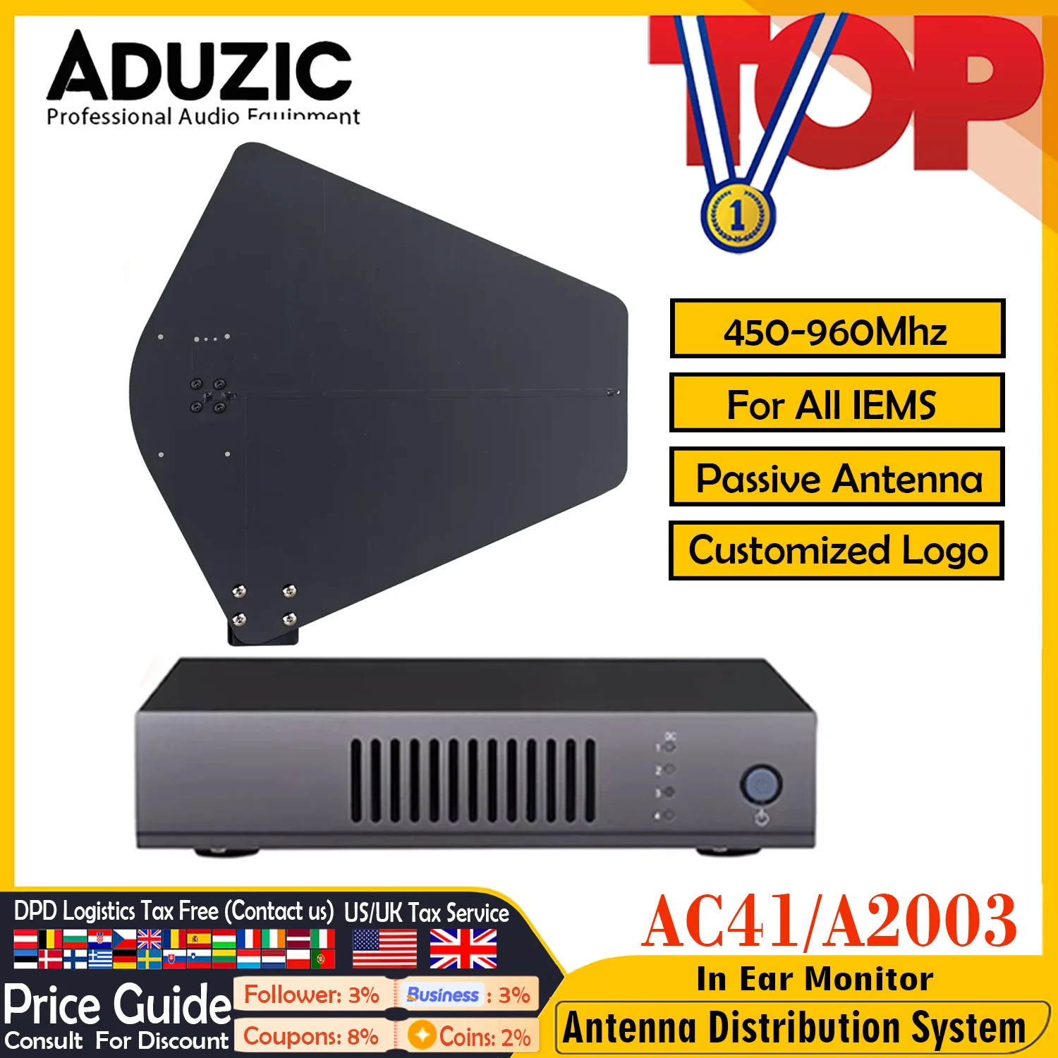 

Aduzic Antenna Combiner For IEM Wireless In Ear Monitor Signal Booster Inear Passive Antena Distribution System AC41 A2003