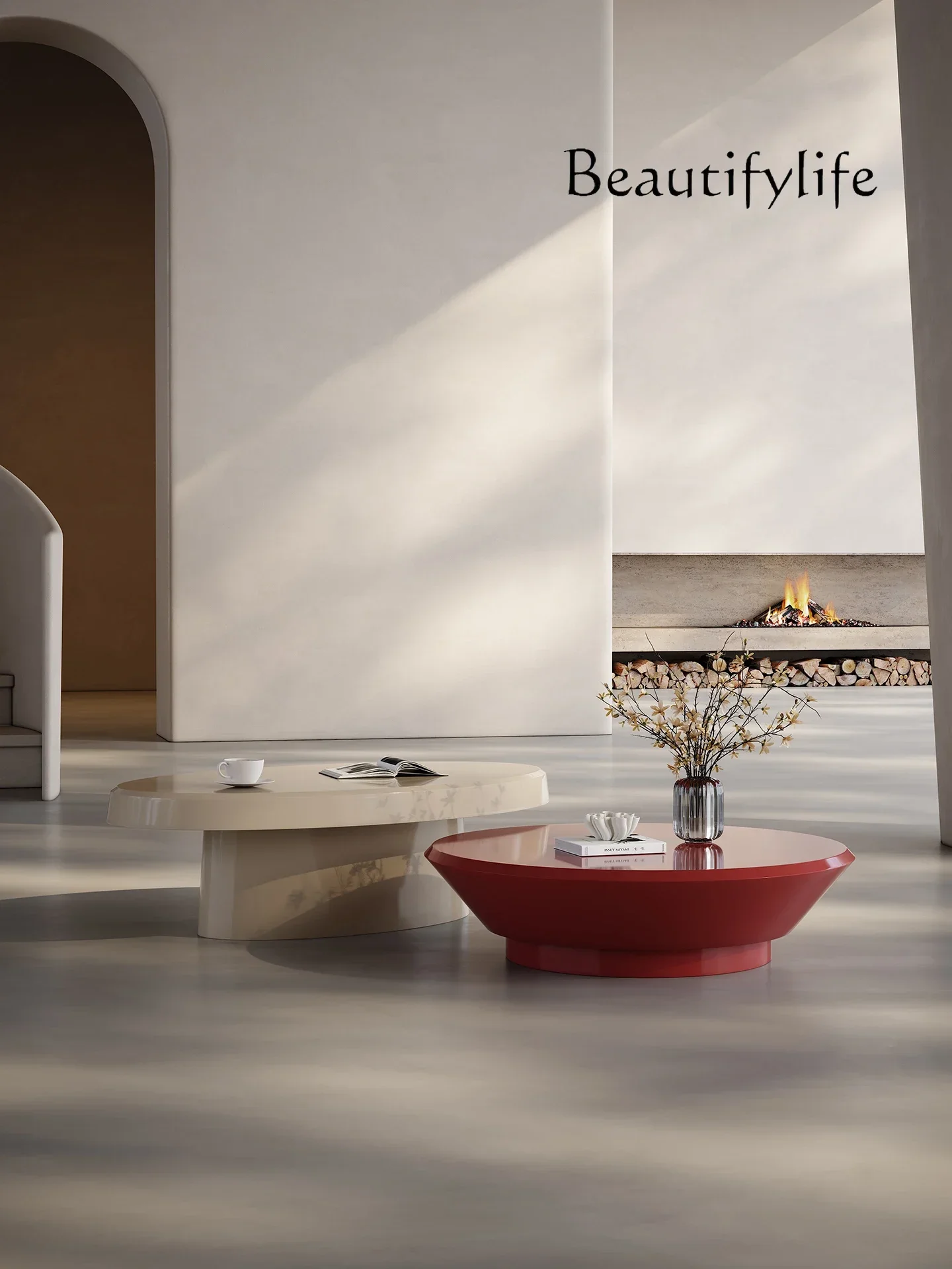 BJ S Designer High-gloss Paint Coffee Table Combination Living Room Italian Minimalist Round High-end Oval Artistic Sense