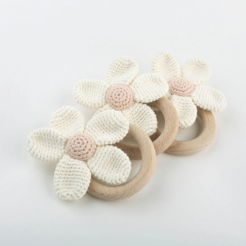 

Baby Teether Rings Crochet Knitted Flower Teething Toy Baby Teether Infant Sensory Toy Teething Rings Molar Chewing Toy