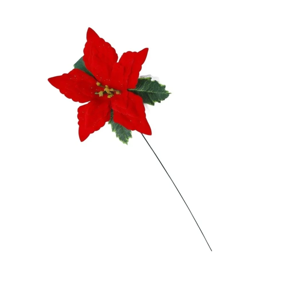 10 Pcs Red Velour Poinsettia Flower Picks 16 Inch Artificial Stems For Christmas Tree Wreath Garland Home Party Floral Decor