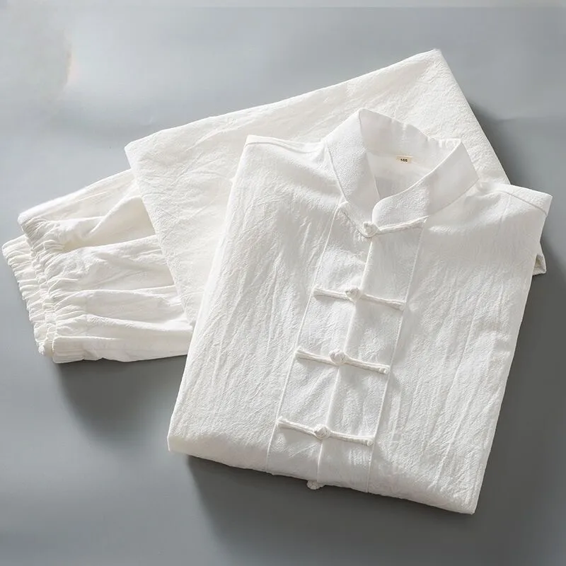 

Мужской комплект из хлопка и льна с длинным рукавом: традиционная китайская одежда для отцов, осенняя модная одежда для мужчин старшего возраста, удобная повседневная одежда.