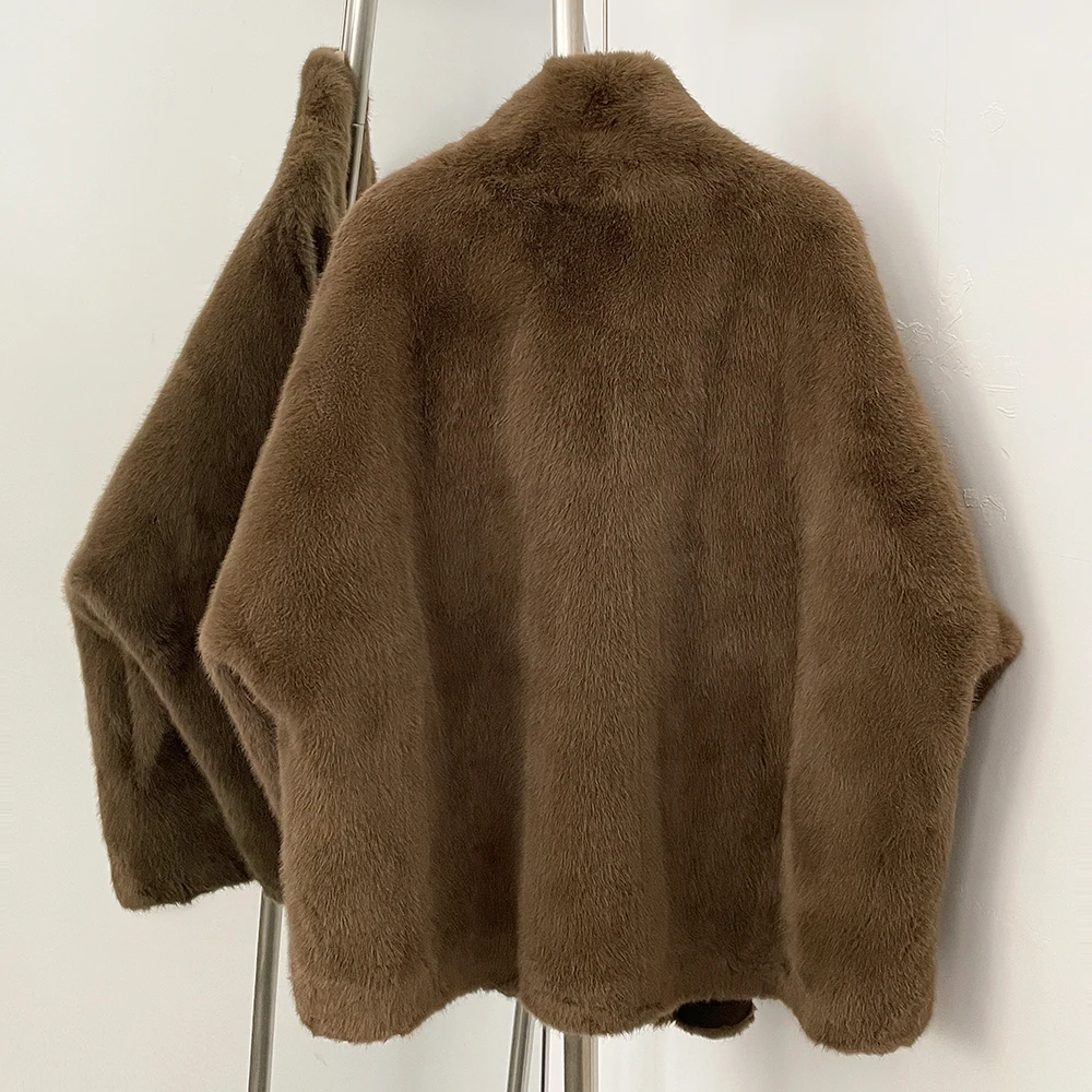 Oftbuy jaqueta fofa feminina mangas compridas novo casaco de pele falsa feminino outono inverno solto moda pele grossa roupas superiores artificiais