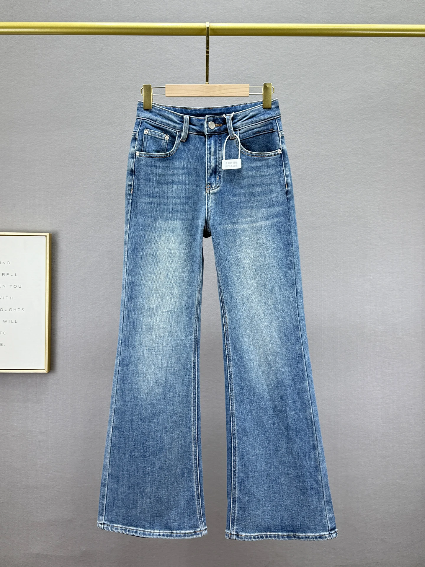 

Ретро джинсы-клеш с эффектом потертости, женские, модные, весенние, новые, с эластичным высоким поясом, утягивающие, синие, широкие, длинные брюки