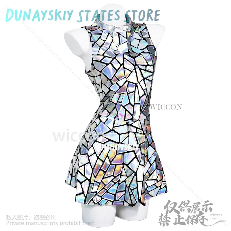 

C.O.S.Da@Punk Cosplay Anime Nightclub Stage Jirai Kei Girls Dance Uniform Party Show Costume Laser Mirror Sequins Top Dress Cus