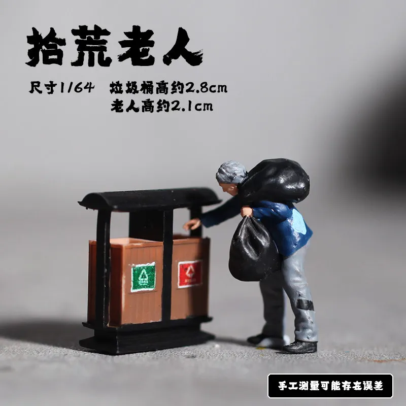 Mini Mundo, Escena Miniatura de Mercado Callejero Famoso en Internet, Figuras de Acción 1/64, Hombre Recogiendo Basura, Bebiendo Café, Juguetes