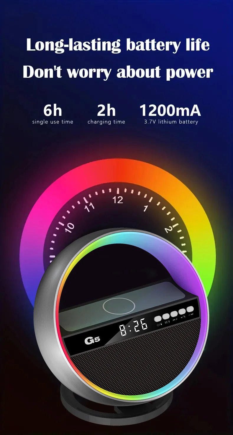 Imagem -05 - Alto-falante Bluetooth sem Fio Caixa Multifuncional com Luz Noturna Led Relógio de Atmosfera Rgb Celular 2023