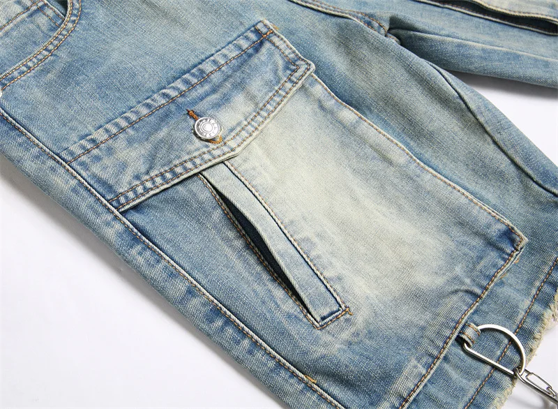 남성 패션 빈티지 카고 짧은 청바지, 포켓 워싱 레트로 힙합 데님 반바지, 루즈핏 여름 고민 짧은 하의