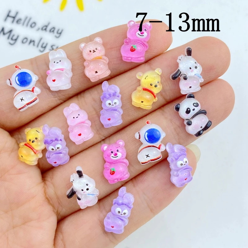 30Pcs New Cute Resin Mini Cartoon Rabbit Bear  Flat Back Ornament Jewelry Making Manicure Hairwear Accessories