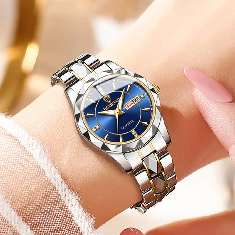 

2023 New Luxury Blue Women Dress Watches Fashion Diamond Gold Bracelet Stainless Steel Waterproof Ladies Wristwatch Female Clock