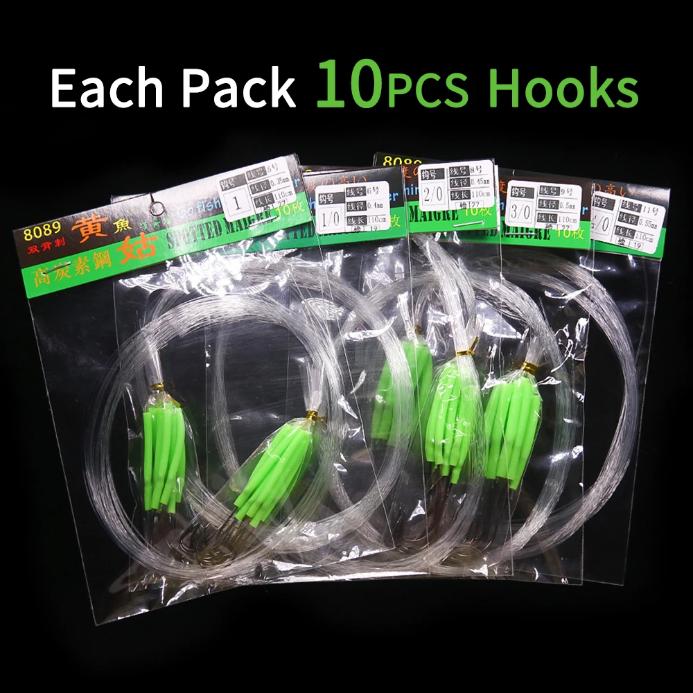 10 Stück Haken/Packung 1 # 4/0 Langschaftiger Feindraht-Bait-Hook mit vorgebundenem Nylon-Monofilament, Anti-Biss-Haken für Salzwasser-Angelausrüstung – Detail 4