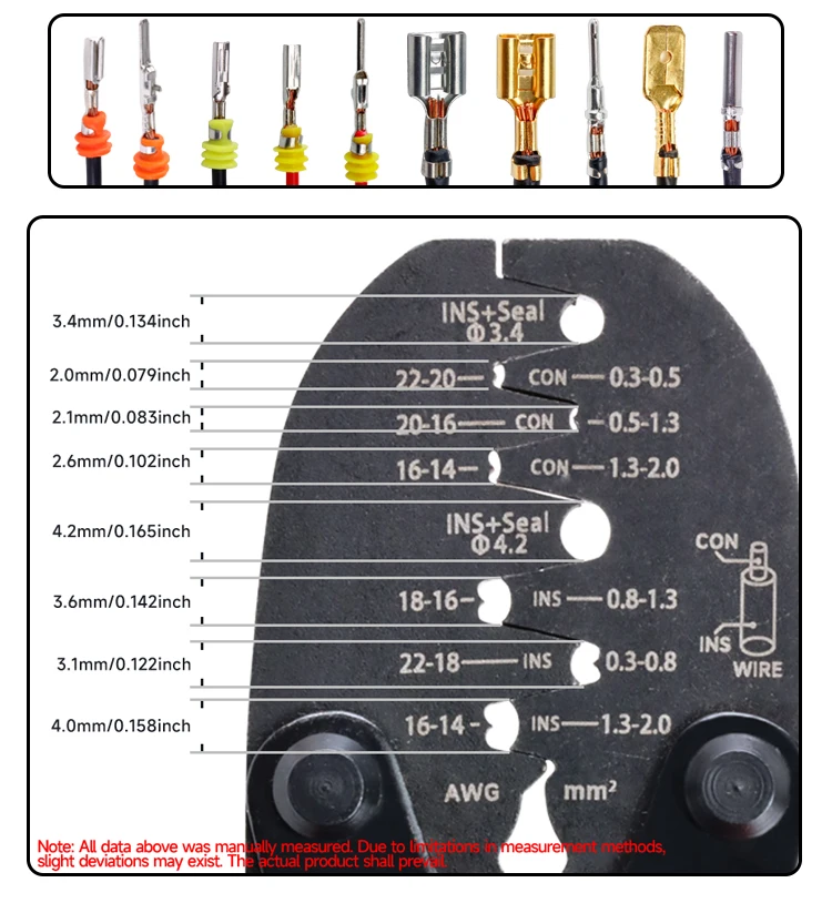Open Barrel Terminal&Weather Pack Terminal Crimper YEJ-032BO für AWG 22-14(0,3-2mm2)Molex, Delphi, AMP/Tyco,Metri-Pack 150, 280 – Detail 7