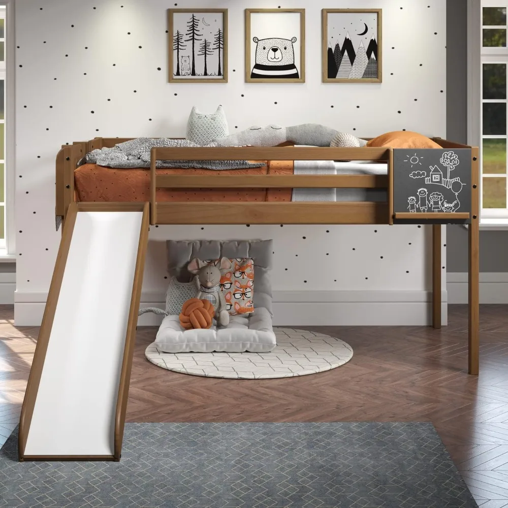 

Naomi Home Cindy Twin Size Loft Bed with Slide and Ladder, Kids Low Loft Bed Twin/Latte