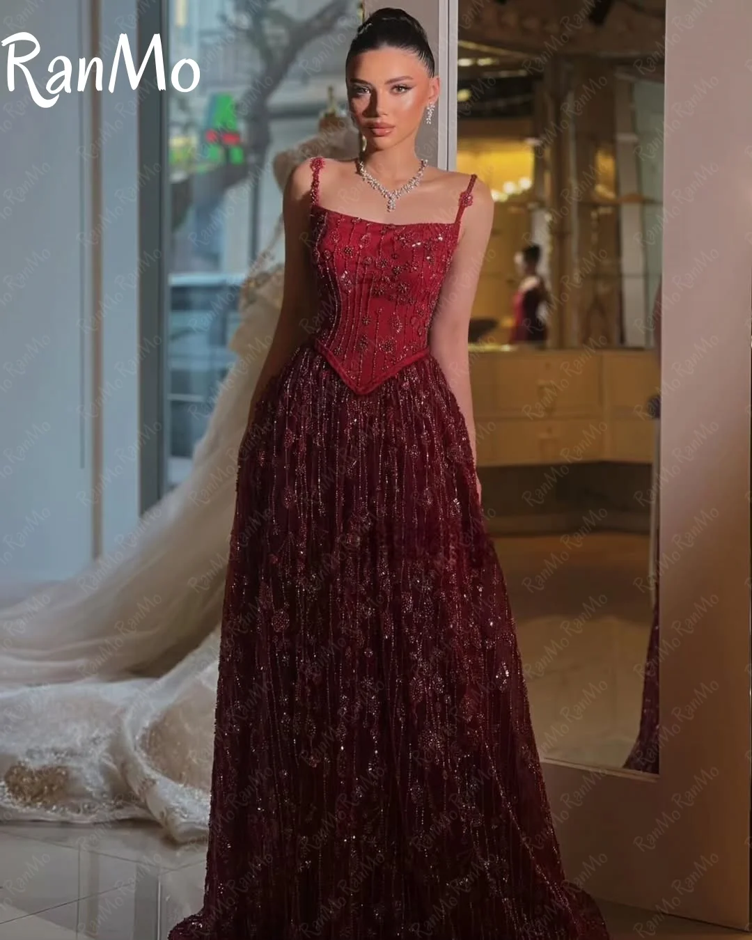 Ranmo ثوب أنيق مطرز بالخرز الدانتيل فساتين لحضور الحفلات الموسيقية 2025 فساتين الحفلات الرسمية الفاخرة امرأة 2025 الخرز مخصص رداء دي كوكتيل فام