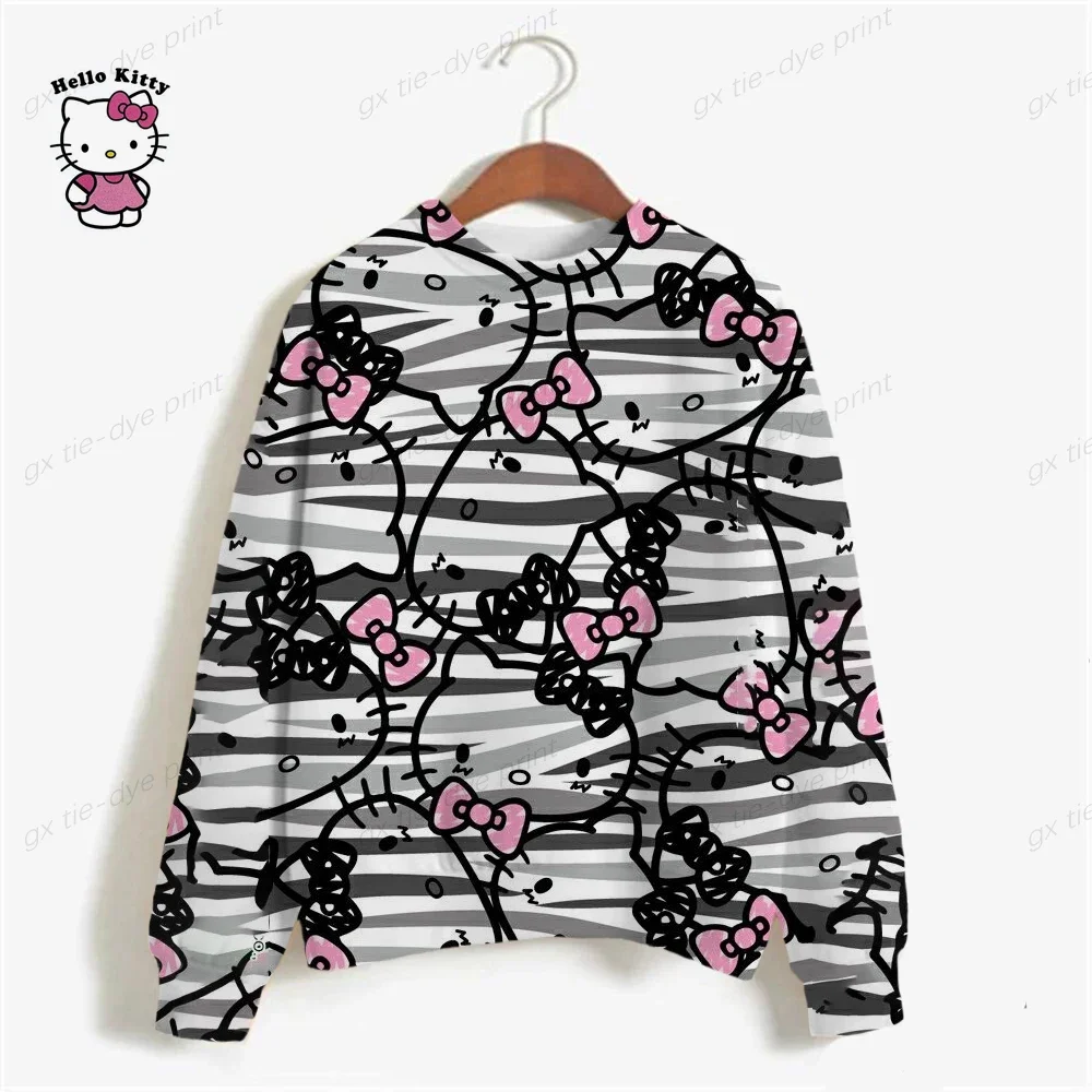 2023 Autumn Lady Pullovers Casual HELLO KITTY Print Sweatshirt Women Fashion Cartoon Long Sleeve Loose Hoodies Y2k Streetwear