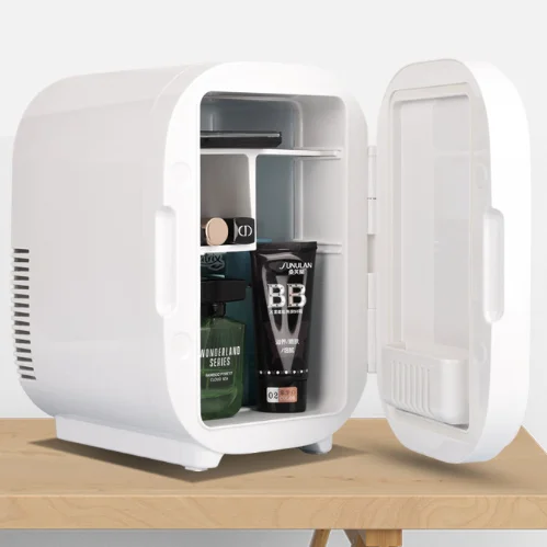 ثلاجة مستحضرات التجميل المحمولة سعة 8 لتر - مبرد تجميل صغير مع مرآة LED للعناية بالبشرة (12 فولت، وردي، قابل للتخصيص، استخدام غرفة النوم/المكتب) ​